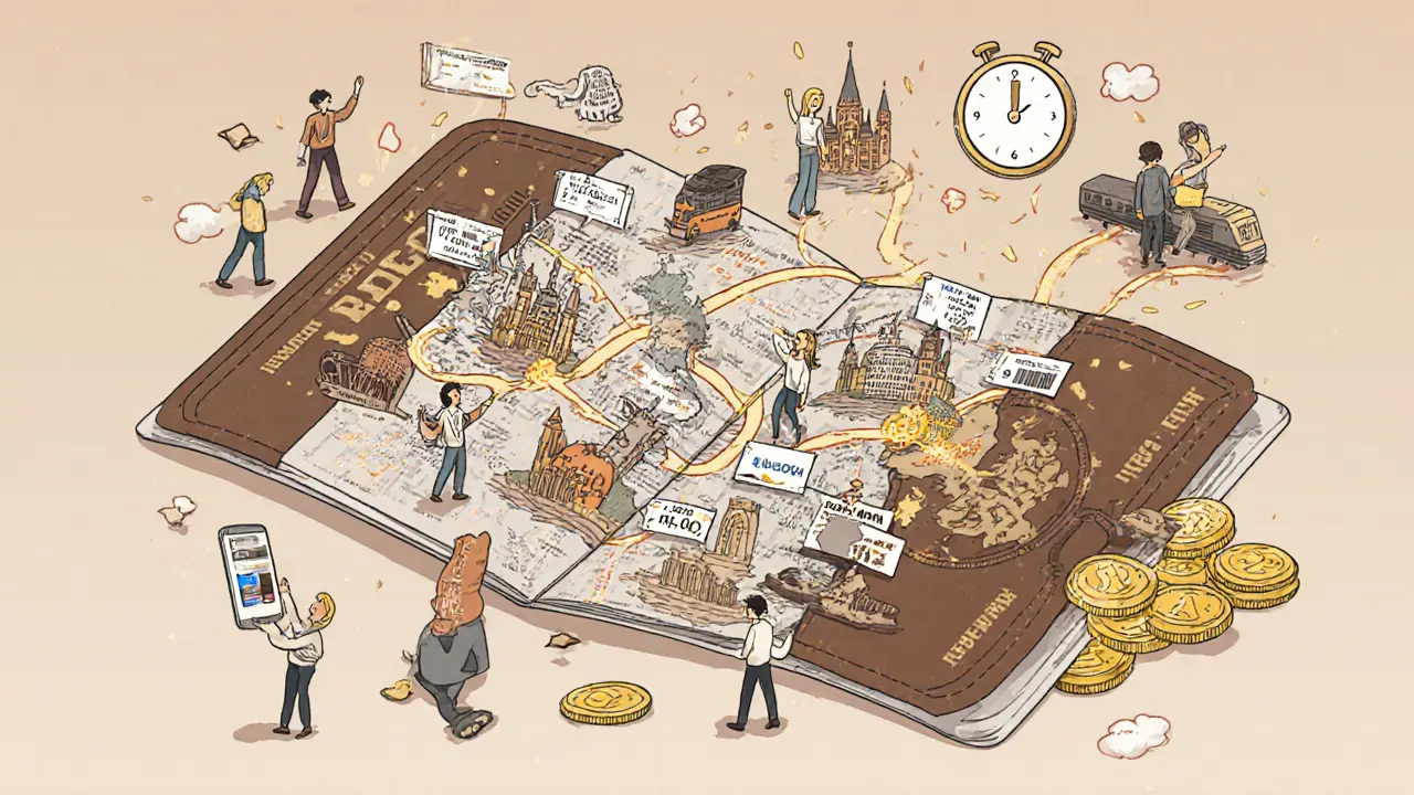 Магическая карта превращается в карту России и Европы, где студенты путешествуют, получая скидки на транспорт и мероприятия.