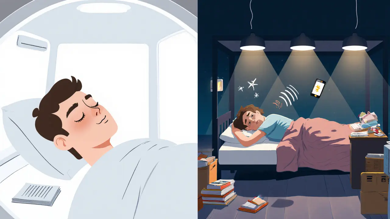 Сравнение спокойного сна в капсуле и беспокойного сна в общем хостеле.