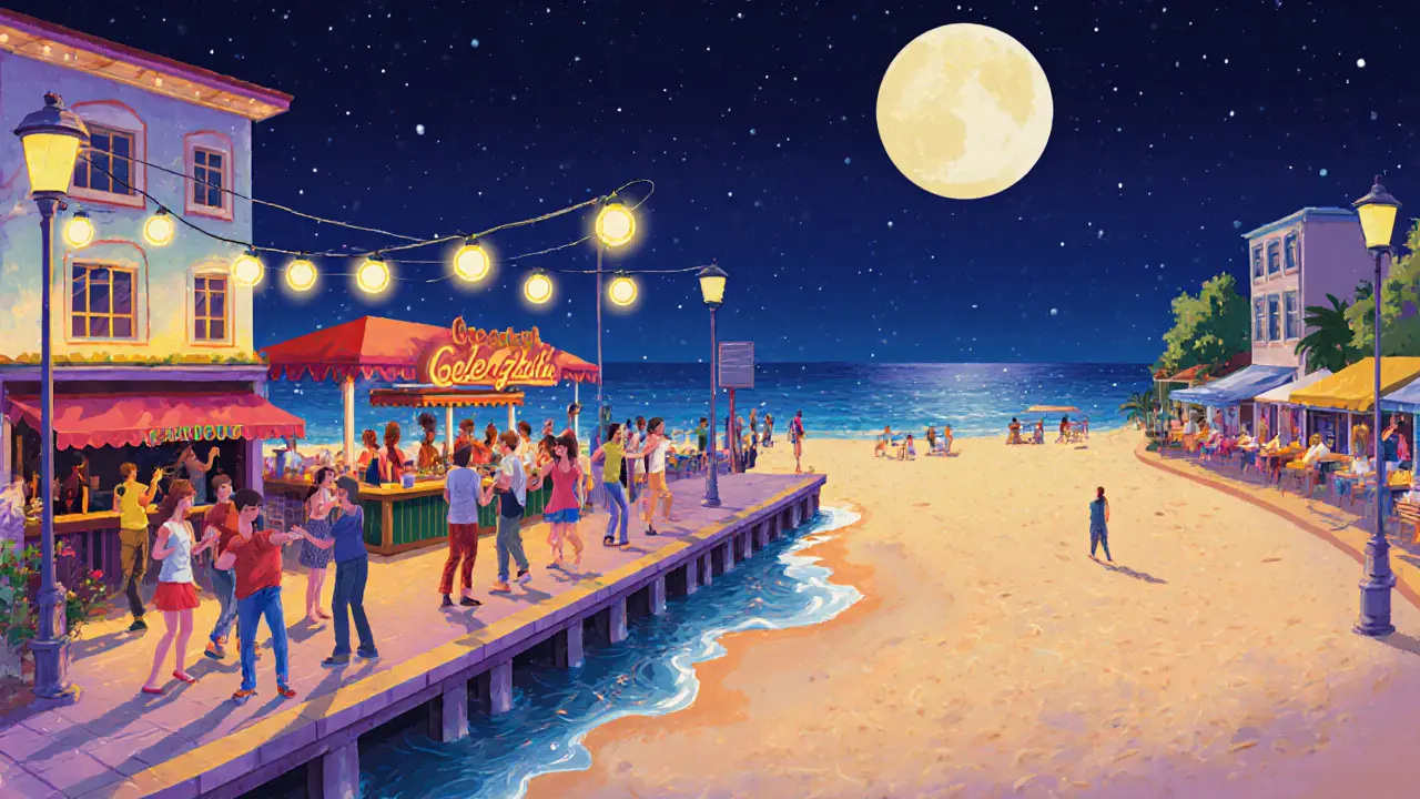 Ночная жизнь Геленджика: огни, музыка и танцующие люди на набережной, в отличие от тихой Анапы.