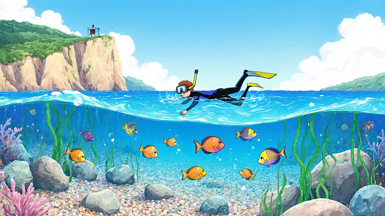 Подводный мир Геленджика: чистая вода, рыбы и кораллы видны сквозь прозрачное море.