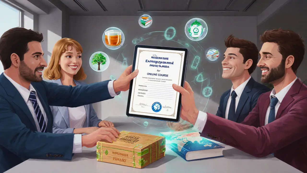 Цифровой подарок на планшете и экологичный блокнот на столе — символ современного делового этикета.