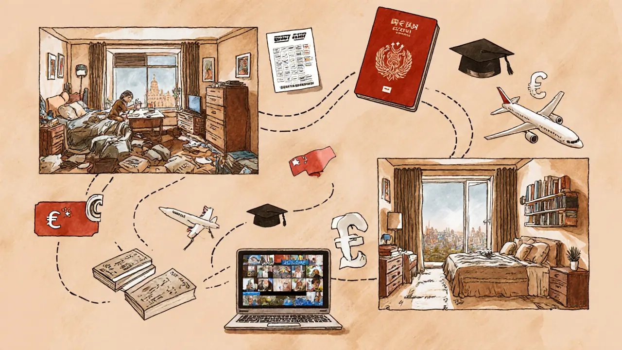 Путь студента от комнаты в Москве до жизни за рубежом с учебниками, визами и карьерными возможностями.