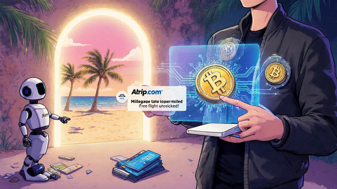 Тревел-хакер в 2027 году использует блокчейн-мили для открытия ворот в путешествие, а старые карты лежат в стороне.