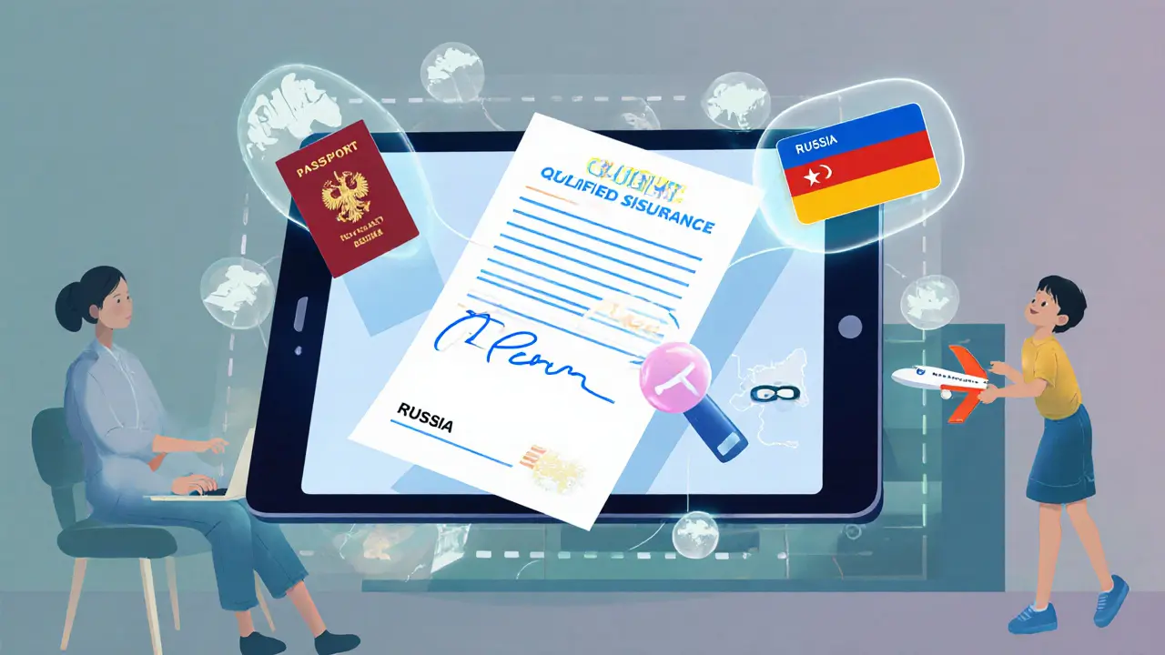 Электронное согласие на выезд ребенка на планшете в домашней обстановке с паспортом и медицинской страховкой.