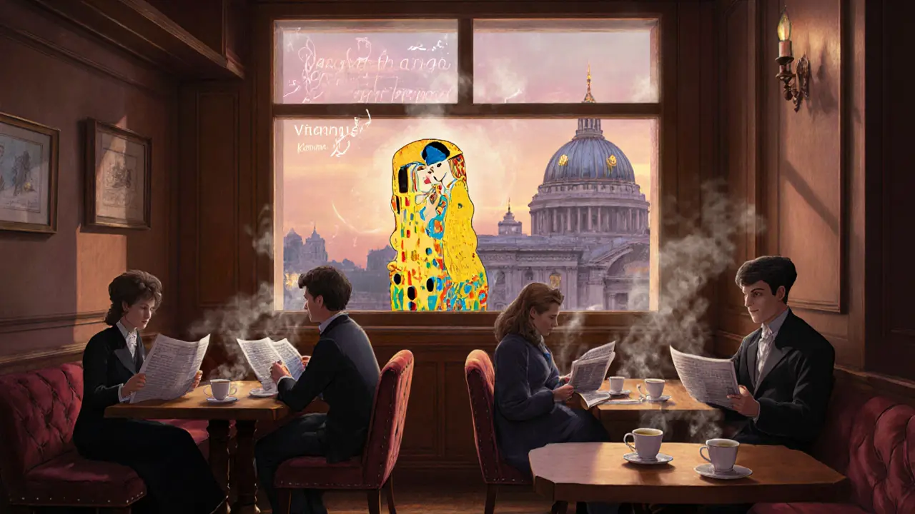 Венская кофейня с ар-проекцией Климта и атмосферой имперской эпохи.