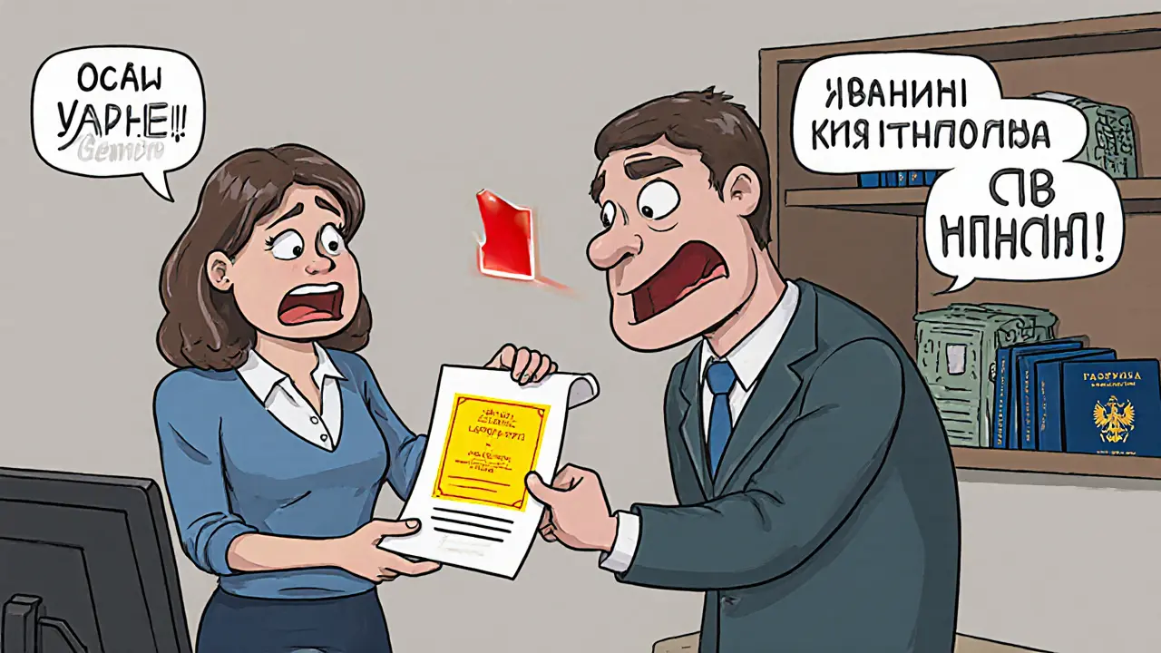 Женщина в российском МВД подает документ, требуя вернуть старый паспорт с визой.