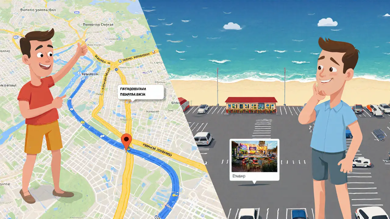 Сравнение реального и рекламного вида на пляж: слева — честный вид, справа — обманчивая фотография.