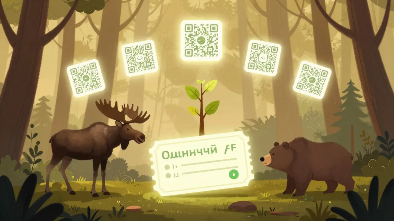 Цифровой охотничий билет с QR-кодами оживляет деревья, когда охотник добывает дичь — экотуризм в действии.