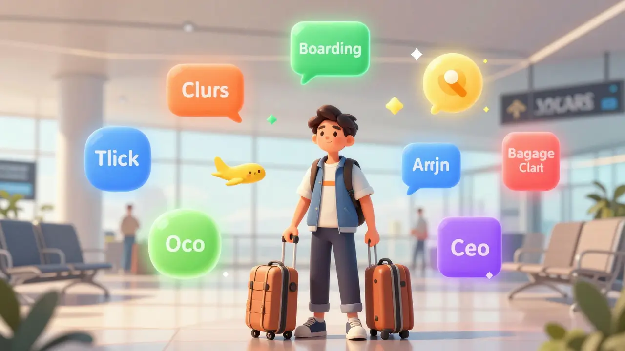 Абстрактные символы статуса полета рядом с путешественником