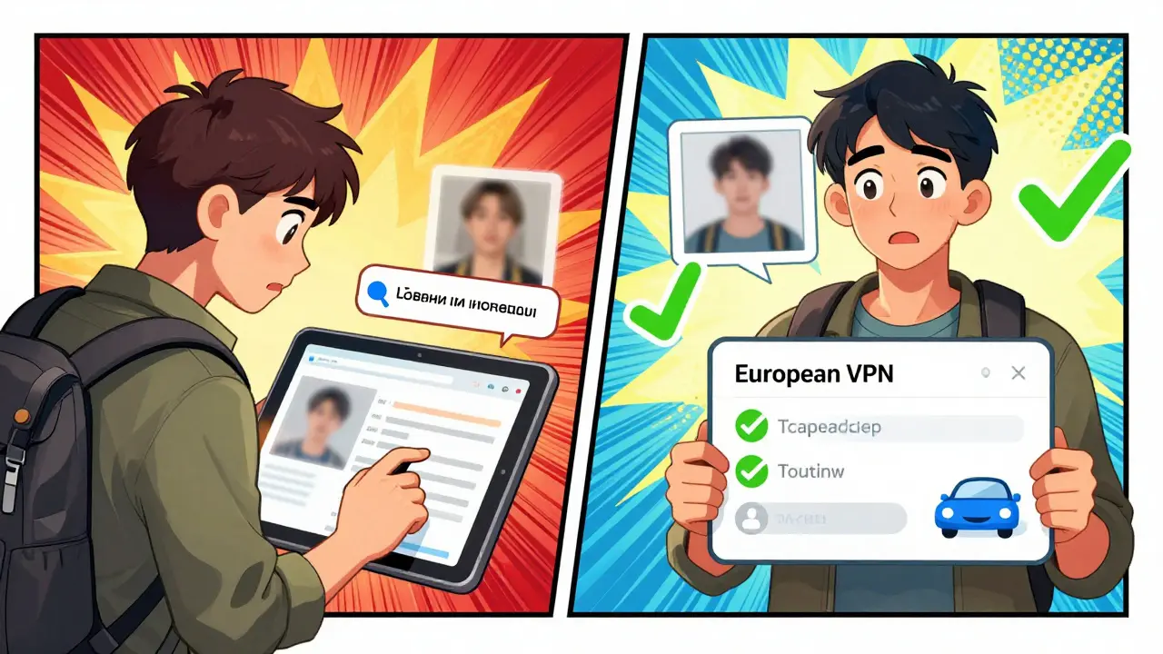 Сравнение неудачной и успешной регистрации в каршеринге: с российским IP и с европейским VPN.