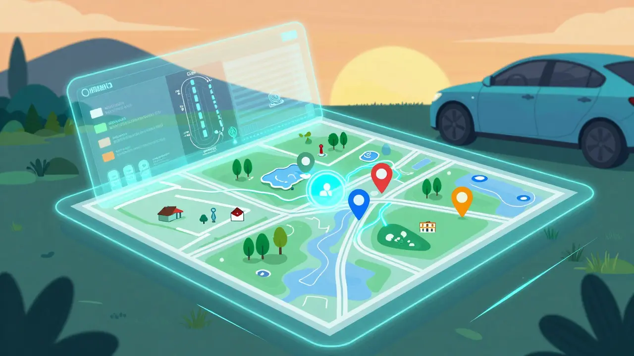 Цифровая карта с отмеченными точками интереса и маршрутом