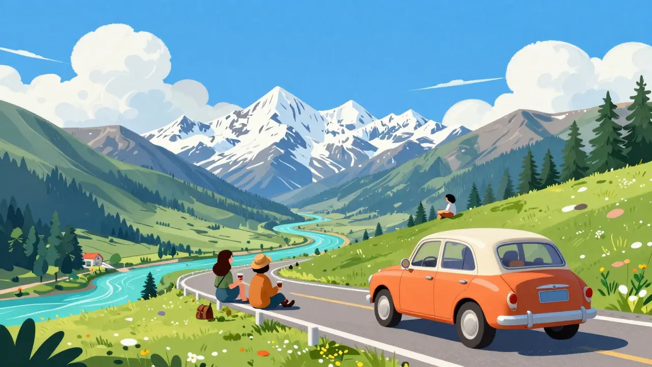 Отдых путешественников на живописной смотровой площадке в горах