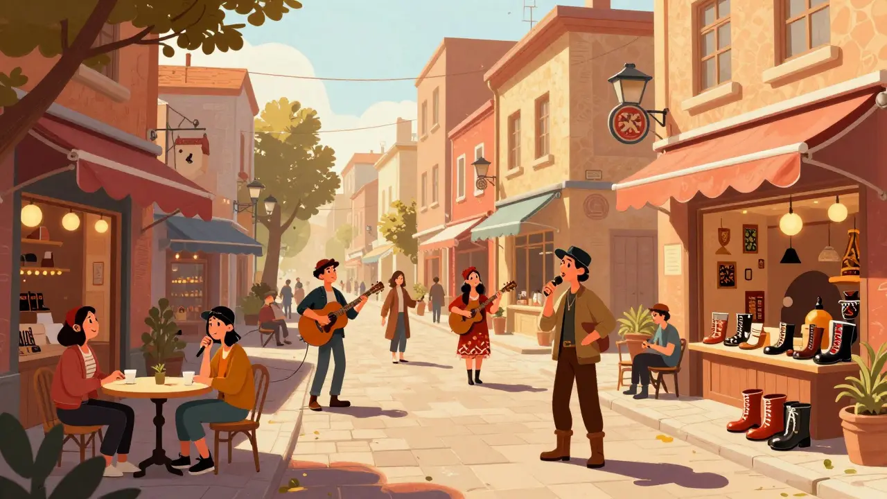 Оживленная пешеходная улица Баумана с уличными музыкантами и кафе