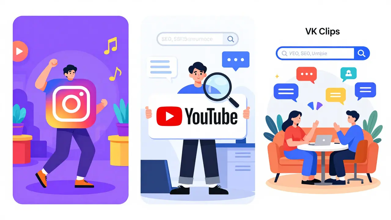 Уникальные стили и алгоритмы Instagram, YouTube и VK в иллюстрации