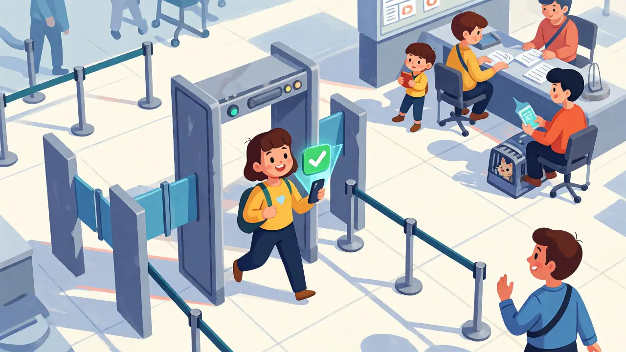 Пассажир проходит контроль по QR-коду, рядом люди, которым нужна стойка